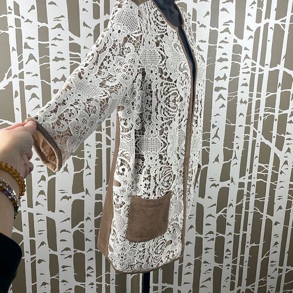 Chico’s NEW Lace Faux Suede 3/4 Sleeve Duster Jacket sz 0 - Picture 2 of 9